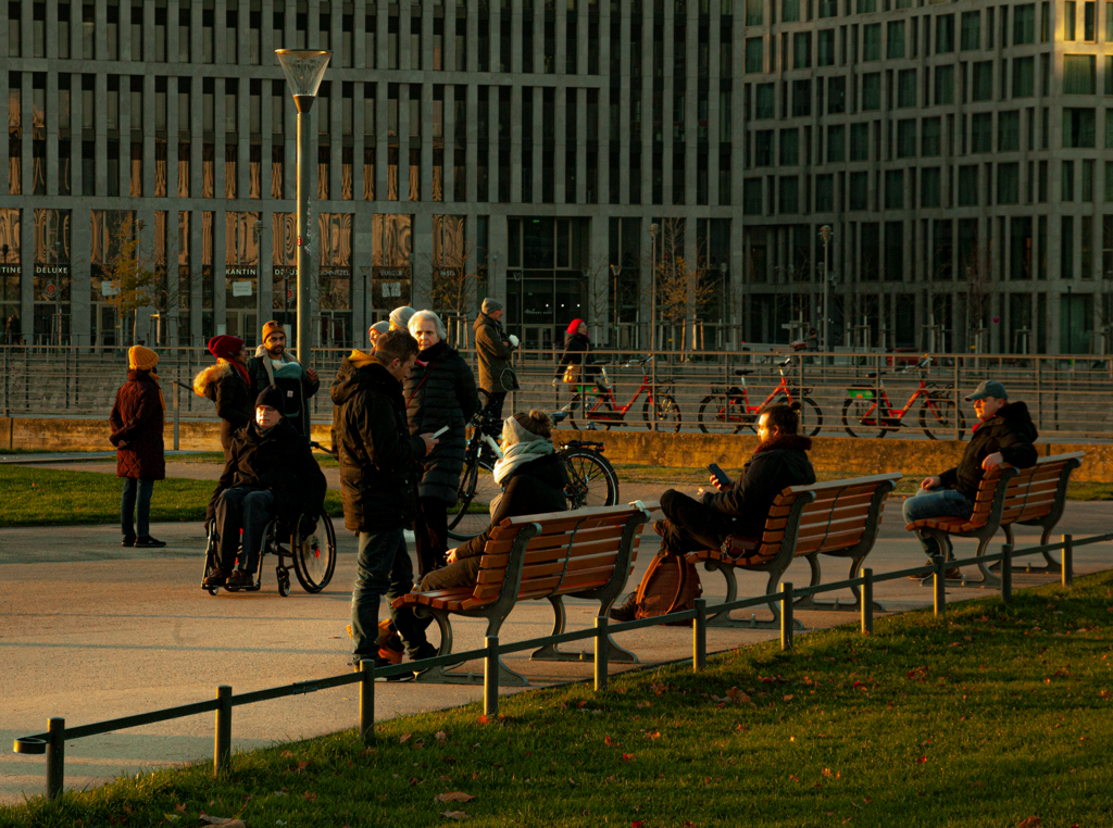 Group of people enjoying a berlin park in Autumn