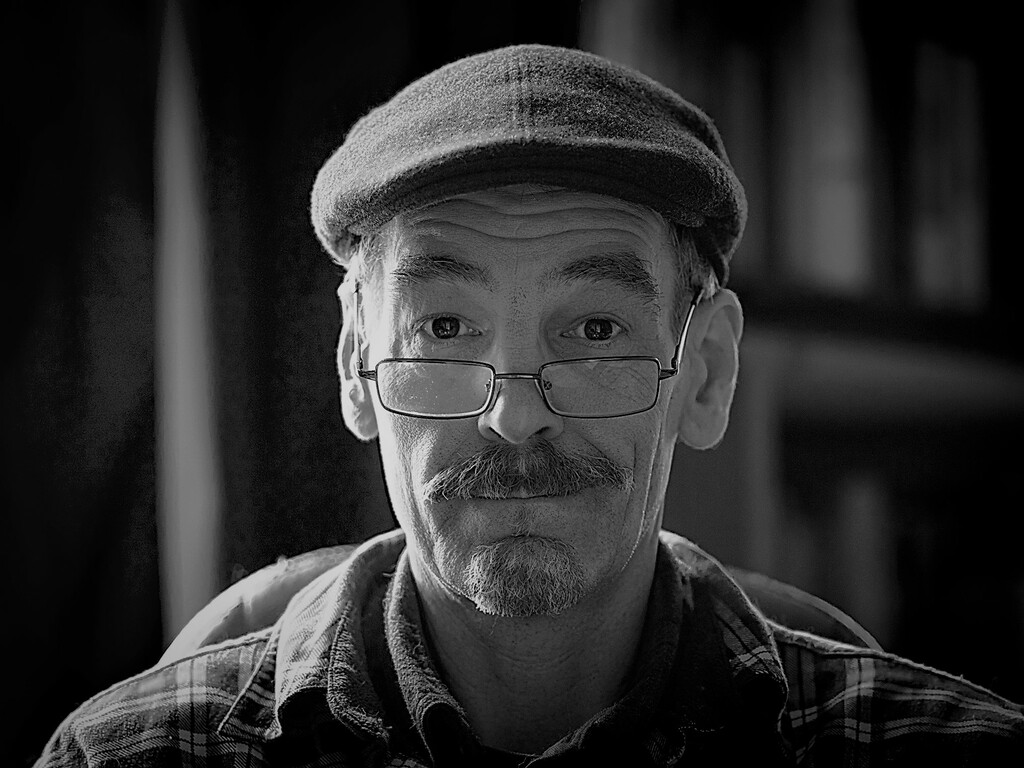 Self Portrait wearing flat cap and glasses. Sean P. Durham, Berlin, 2018