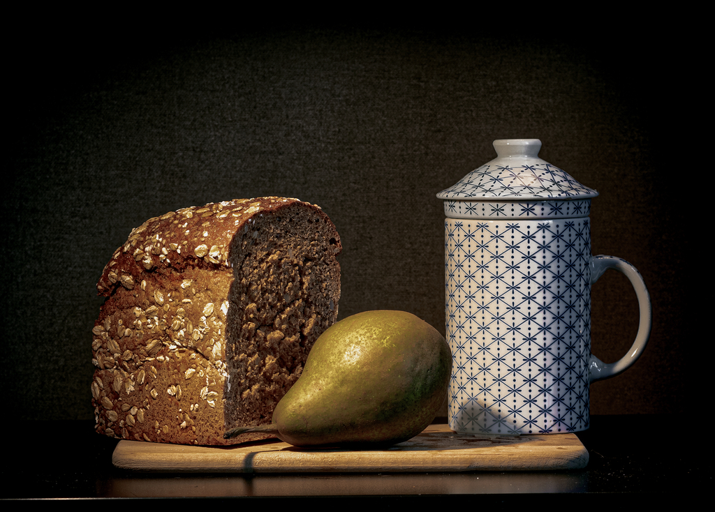 Fine Art Photography Still Life of Bread and Pear with Tea Cup